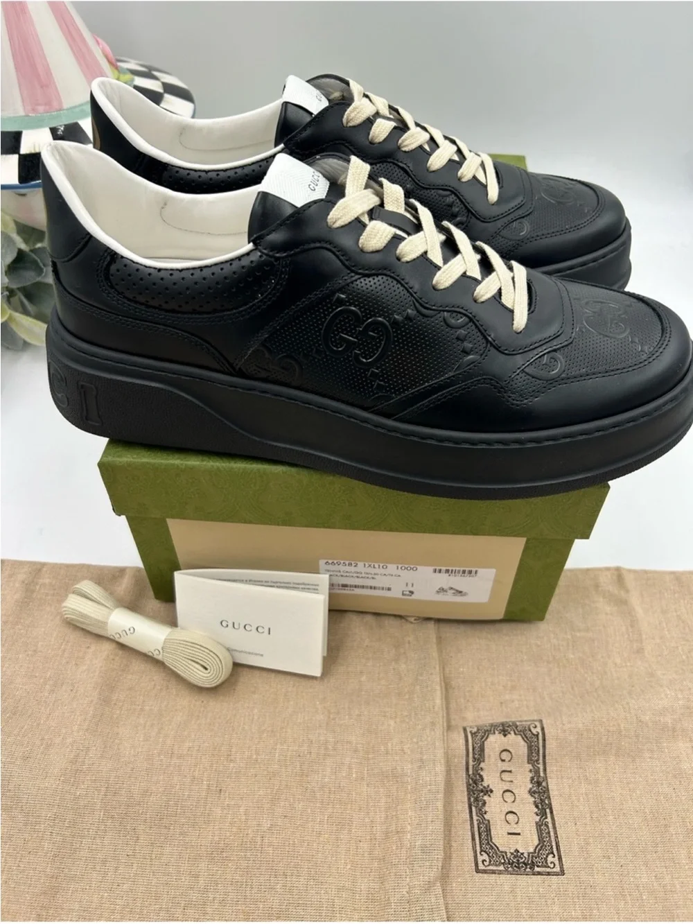 Men’s Gucci GG embossed leather sneakers size 11 fits 11.5 US made in Italy